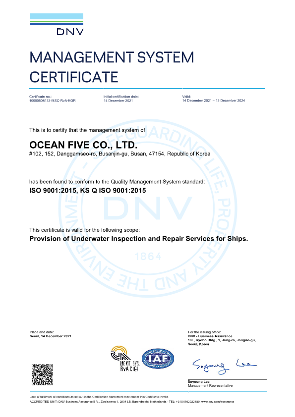 DNV ISO 9001 품질경영시스템인증서